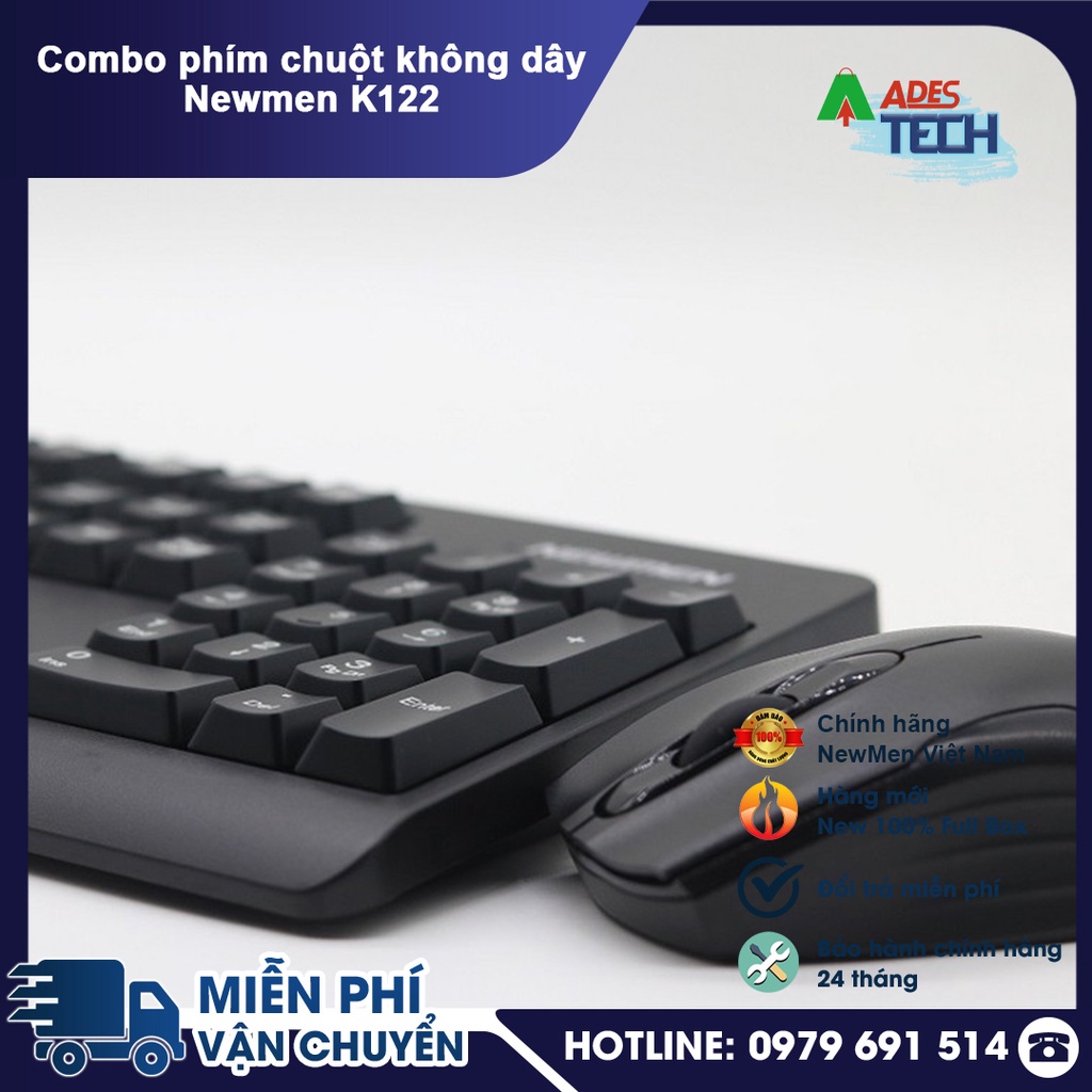Combo phím chuột không dây Newmen K122 -  Keycap classic - Swich thế hệ mới gõ êm mềm - Bảo hành chính hãng 24 tháng