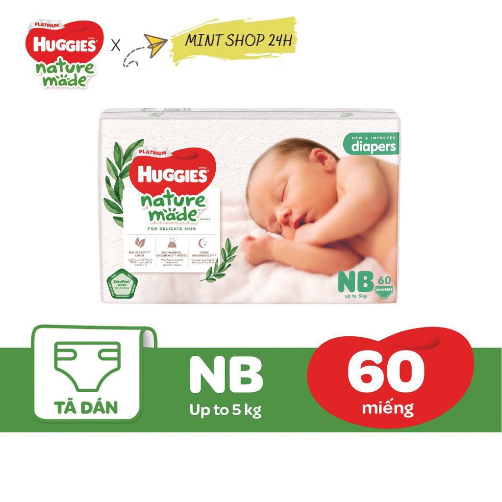 COMBO 3 Bỉm HUGGIES PLATINUM NATURE MADE size M58/L44/XL 38/XXL26/S82/NB60