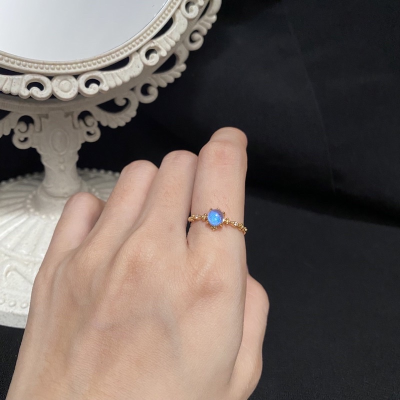 Nhẫn đá moonstone nhân tạo bạc 925, nhẫn bạc đá xanh lấp lánh Blackmeo