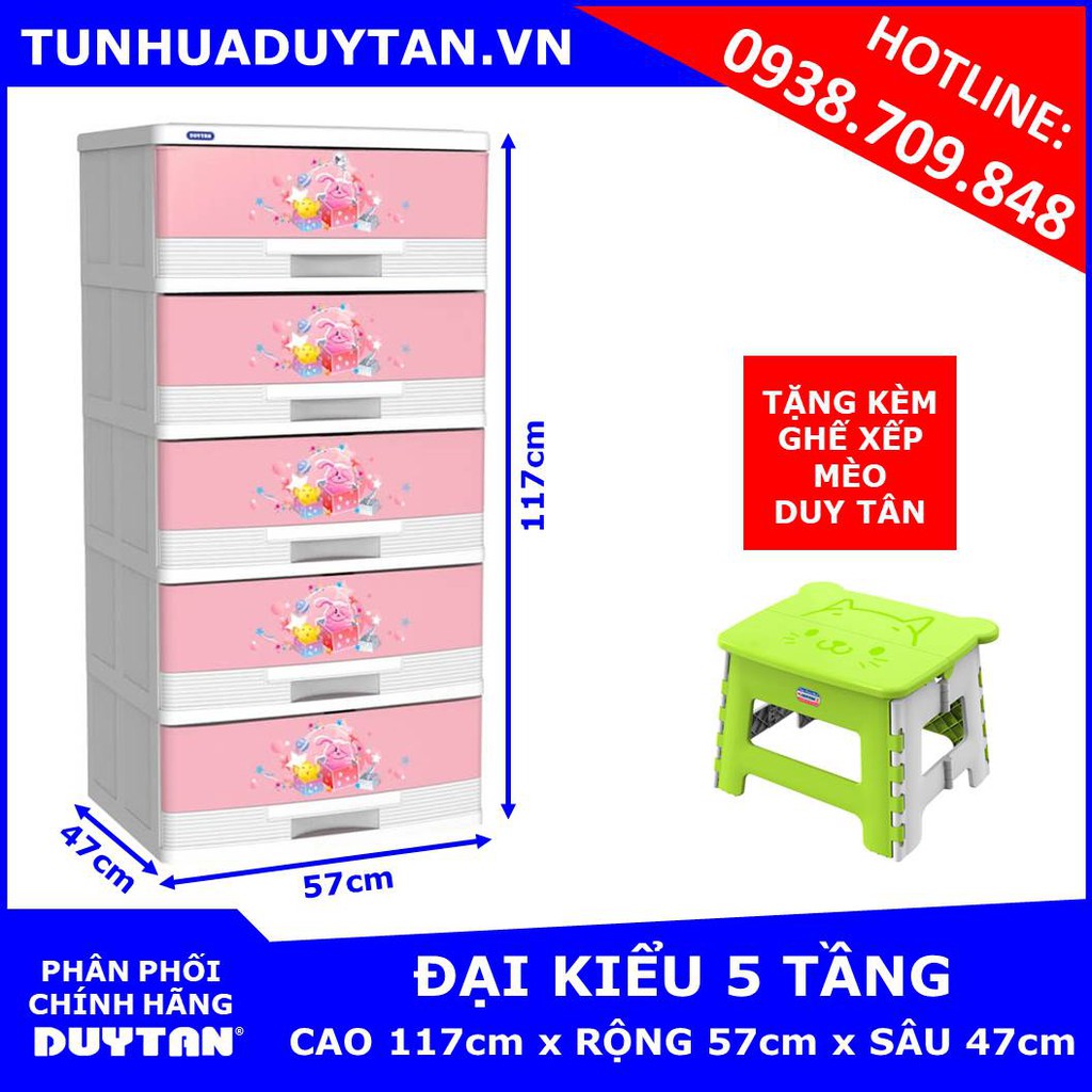 Tủ nhựa Đại Kiểu Duy Tân 5 tầng - Tặng ghế xếp mèo Duy Tân