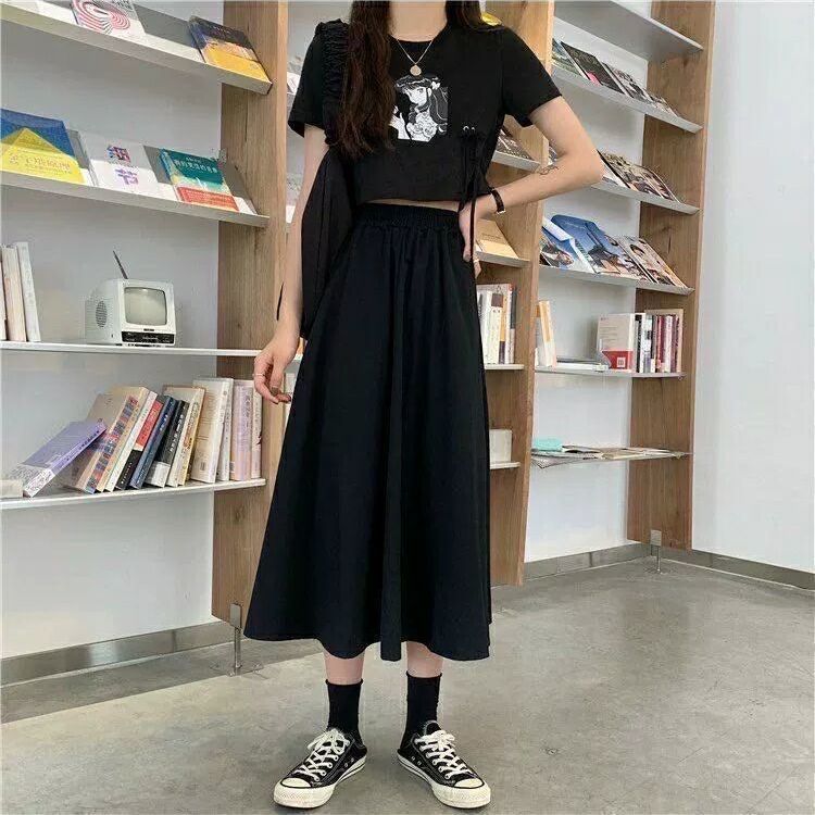 Chân Váy Dài Dáng Chữ a Lưng Cao Màu Đen Trắng mn7i Thời Trang Xuân Hè Cho Nữ