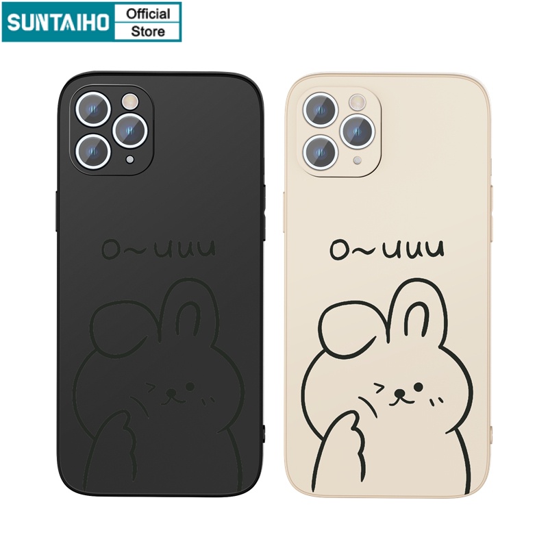 Ốp lưng iphone Ốp điện thoại SUNTAIHO bằng silicon mềm hình mặt thỏ thích hợp cho iPhone 13 12 11 Mini Pro X XR XS Max 7 8 Plus