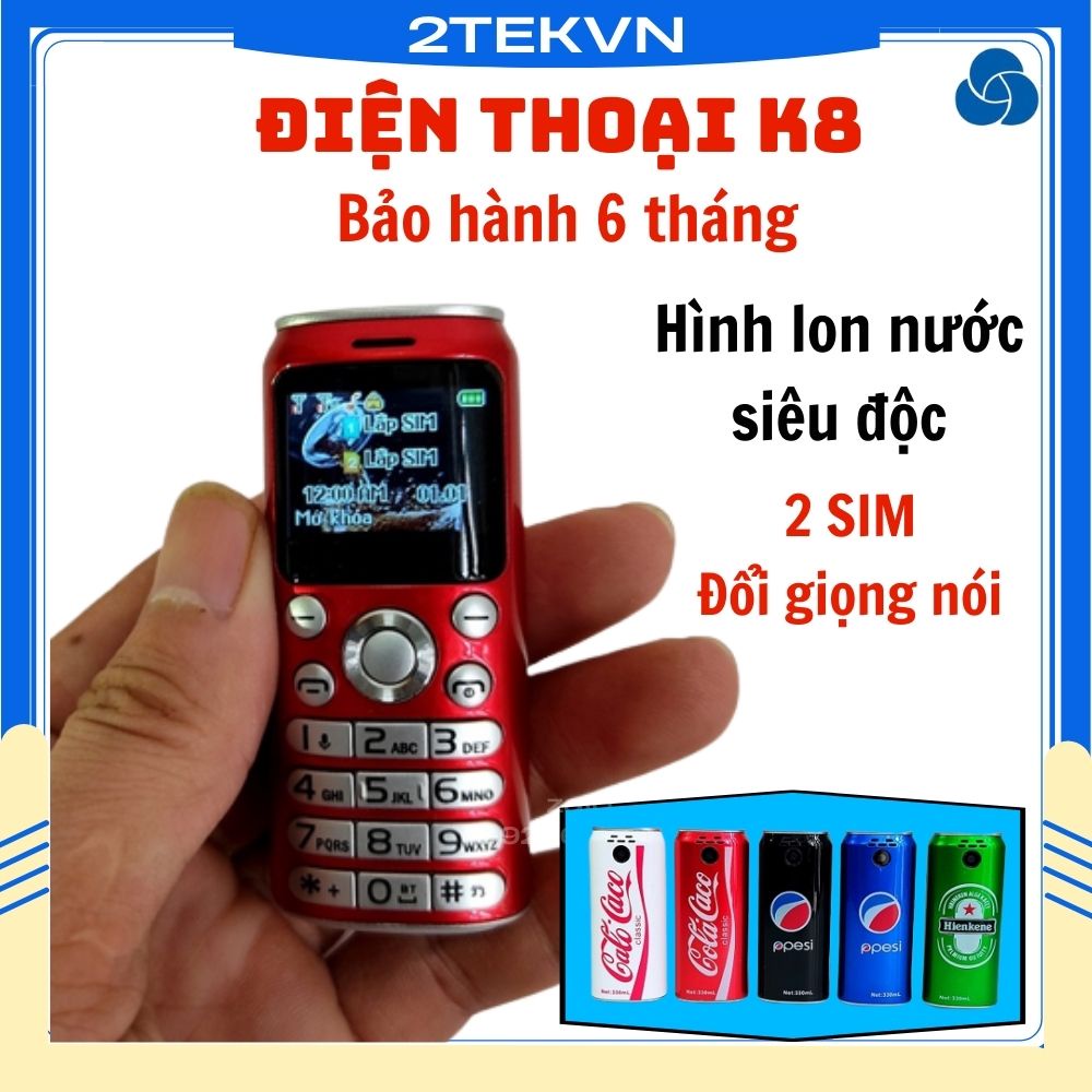 Điện thoại độc mini siêu nhỏ hình lon nước Coca Pepsi K8 hỗ trợ 2 sim nghe gọi
