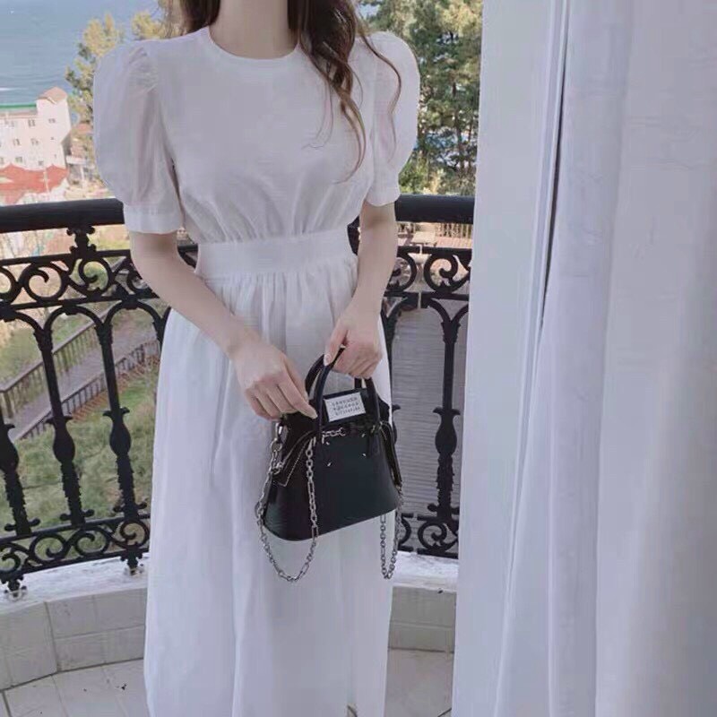 ( MIỄN PHÍ SHIP 2022) Đầm tiểu thư tay phồng, đầm nữ đi tiệc 2 màu hồng trắng