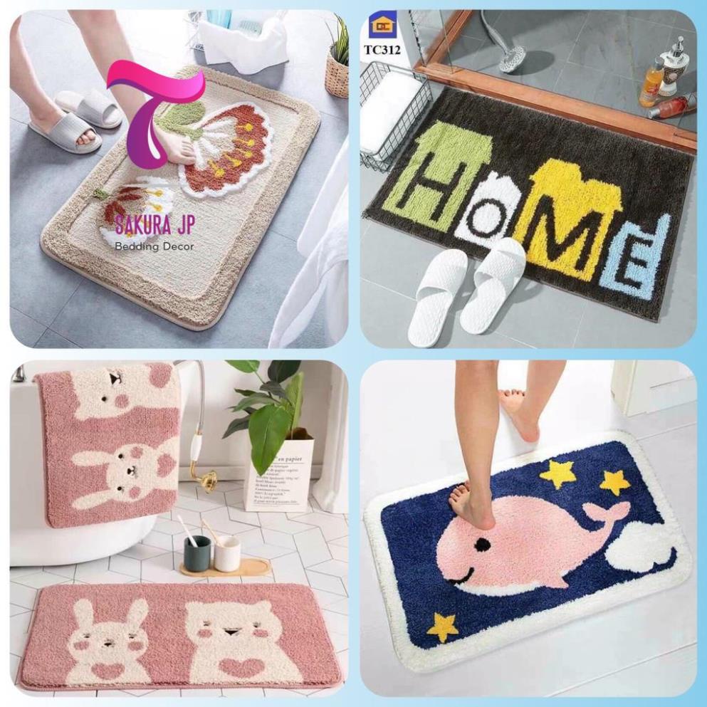 CHÍNH HÃNG-  Thảm Bếp Lông Cừu Họa Tiết Cute Chống Trượt  Thảm Chùi Chân Lông Cừu Sakura JP Bedding Decor