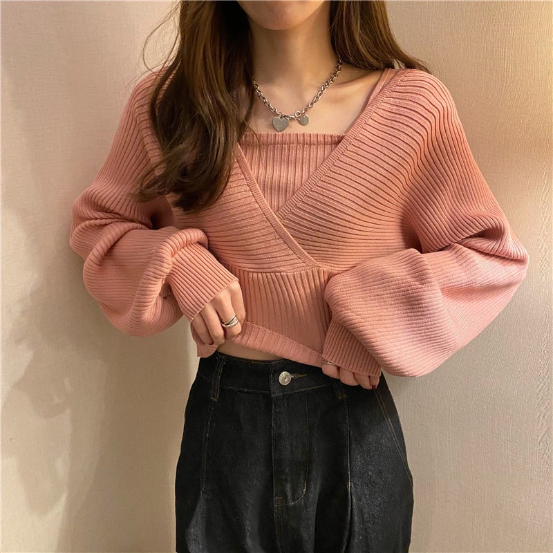 Áo sweater Dệt Kim Cổ Vuông Giả Hai Lớp Thời Trang Trẻ Trung Cho Nữ