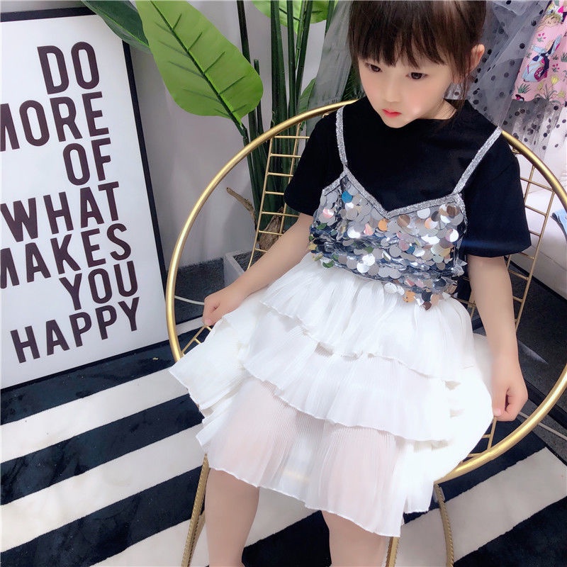 Áo Thun Cotton Tay Ngắn Đính Sequin Thời Trang Dành Cho Bé Gái