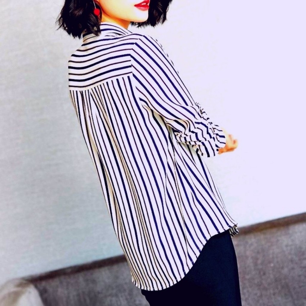 Áo Sơ Mi Công Sở Nữ Dài Tay Phối Sọc 3D Mẫu H882 Thời Trang PONIVA Cao Cấp Thiết Kế Duyên Dáng Nữ Tính