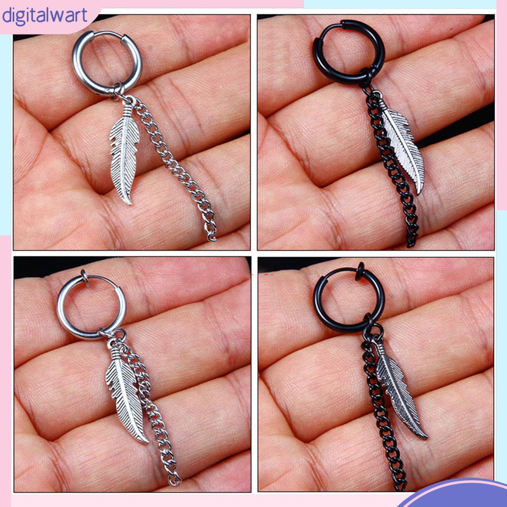 1 Khuyên Tai Tròn Dạng Mắc Xích Dài Bằng Thép Không Gỉ Thời Trang Cho Nam