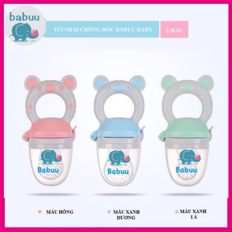 Túi Nhai Ăn Dặm Chống Hóc Babuu Nhật Bản, Kèm 3 Núm Nhai + Dây Đeo