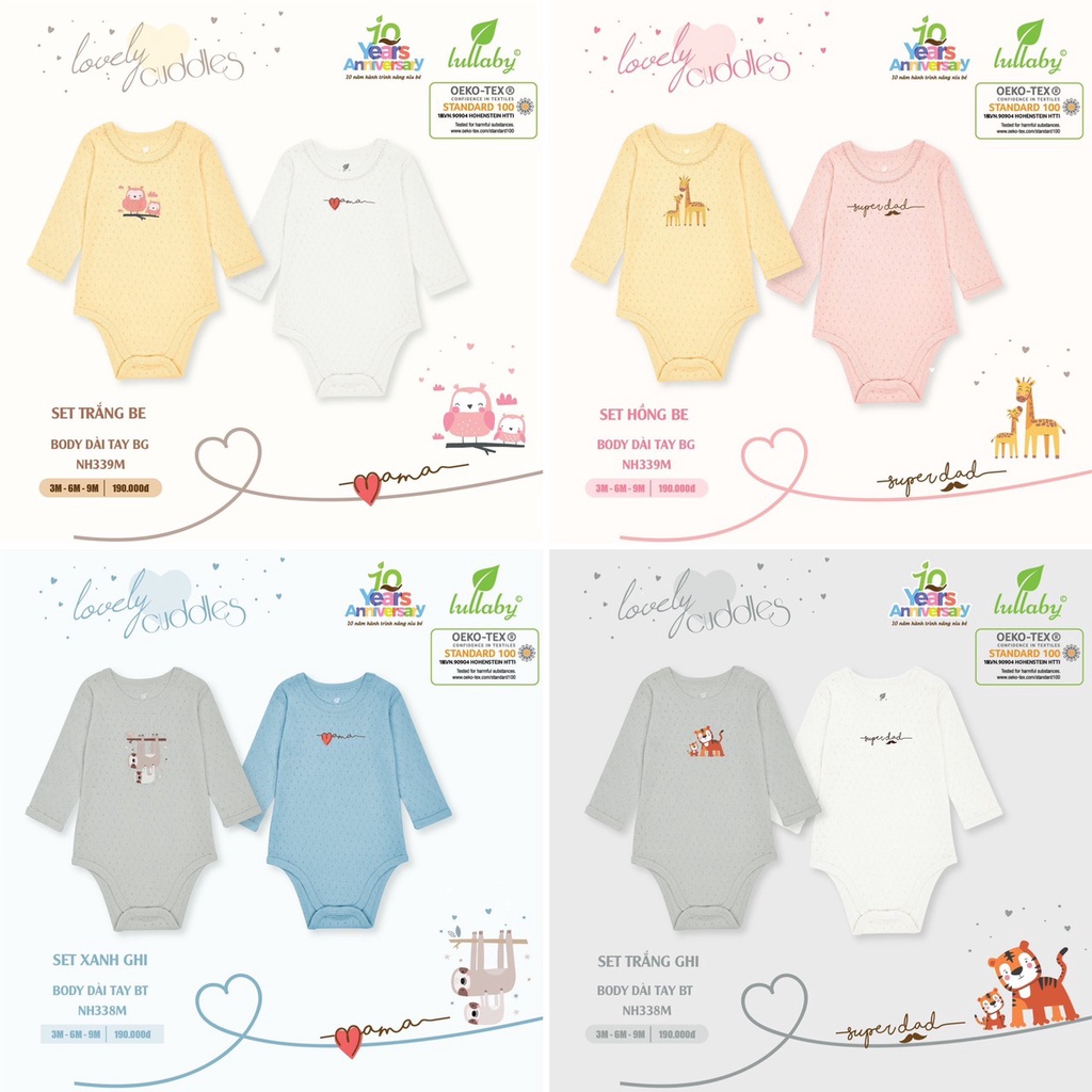 [ LULLABY ] Bộ bodychip dài tay cho bé sơ sinh đến 9 tháng NH339M, NH338M