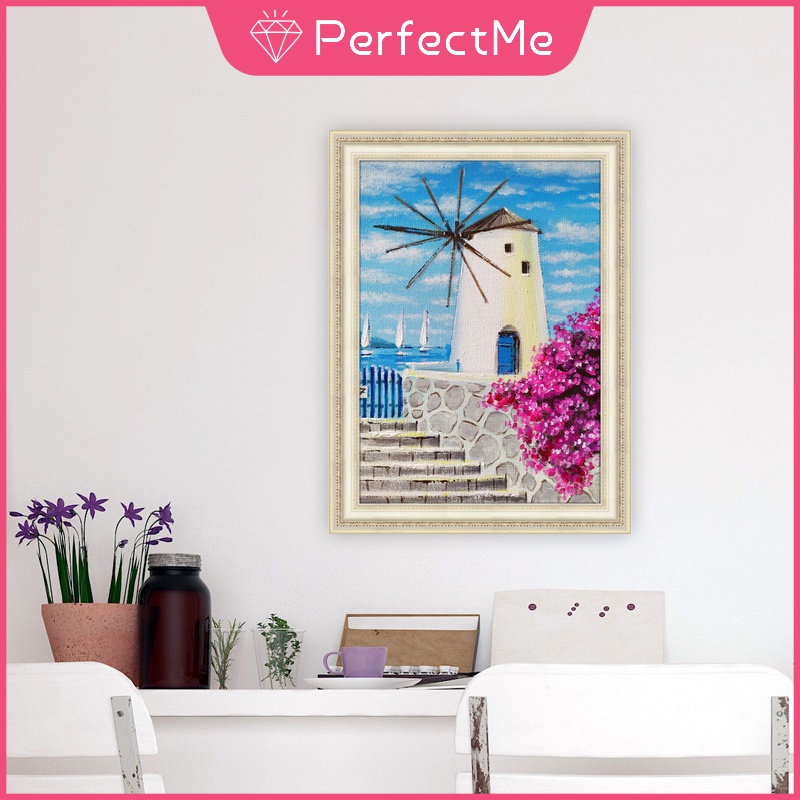 Bộ tranh đính đá 5D họa tiết phong cảnh Hy Lạp độc đáo kích thước 30x40cm DIY dùng trang trí