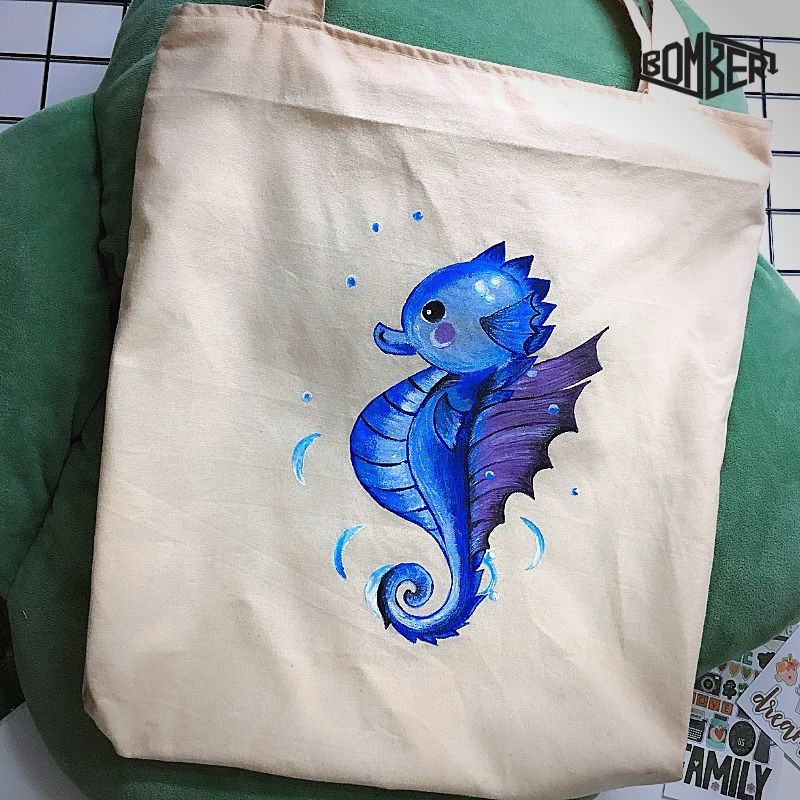 [Ảnh thật 100%] Túi Tote Canvas phối hình vẽ tay Little.SeaH (handmade)