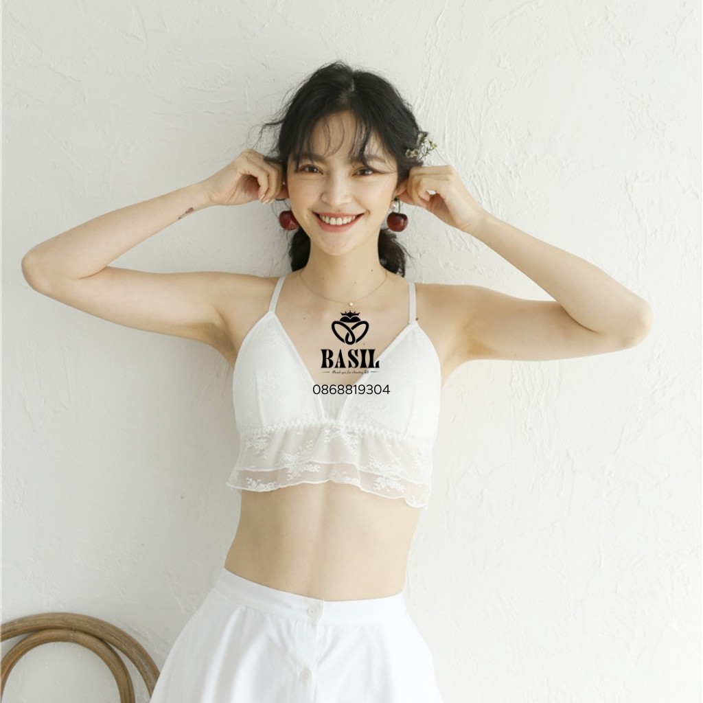Áo lót ren Basil SS03 nữ cup tam giác dây chéo không gọng mút mỏng chất mềm