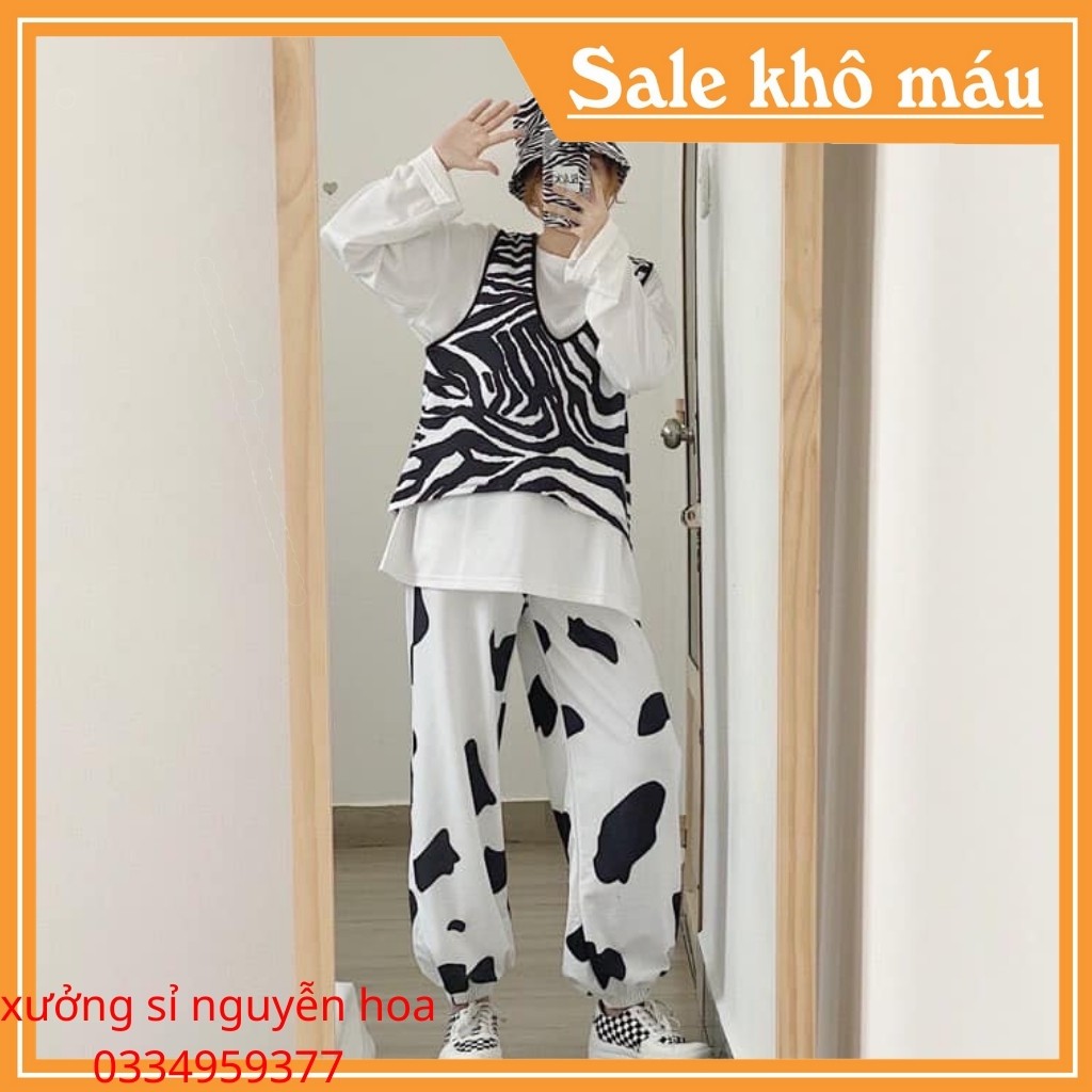 Quần jogger  thun họa tiết bò sữa hottrend (kèm video/ảnh thật) Xưởng Sỉ Nguyễn Hoa