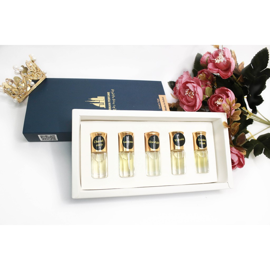 [CHÍNH HÃNG]Tinh Dầu Nước Hoa Dubai ,Set 5 Mùi Nước Hoa Quyến Rũ,Sang Trọng, Đẳng Cấp Cho Cả Nam & Nữ - Combo Set 5 mini | Thế Giới Skin Care