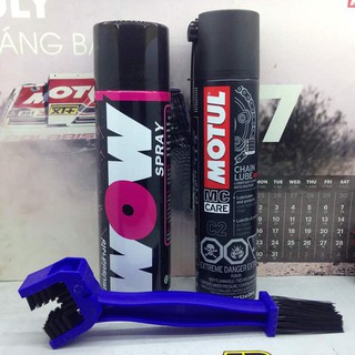 Bộ xịt sên WOW 600ml, dưỡng sên Motul C2 400ml và chải sên 3D