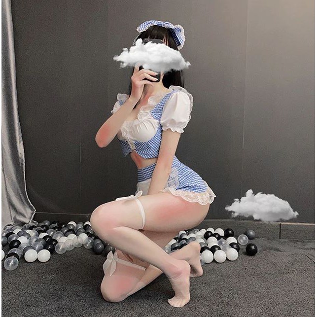 Hóa trang nàng hầu kèm nơ cài tóc xinh xắn xanh trắng mẫu mới, người hầu, người giúp việc