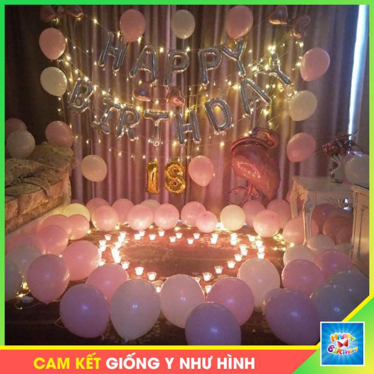 COMBO Set bóng chữ HAPPY BIRTHDAY + 50 bóng nhũ + Đèn Led(Tặng Bơm + băng dính bóng) #TrangTriSinhNhat