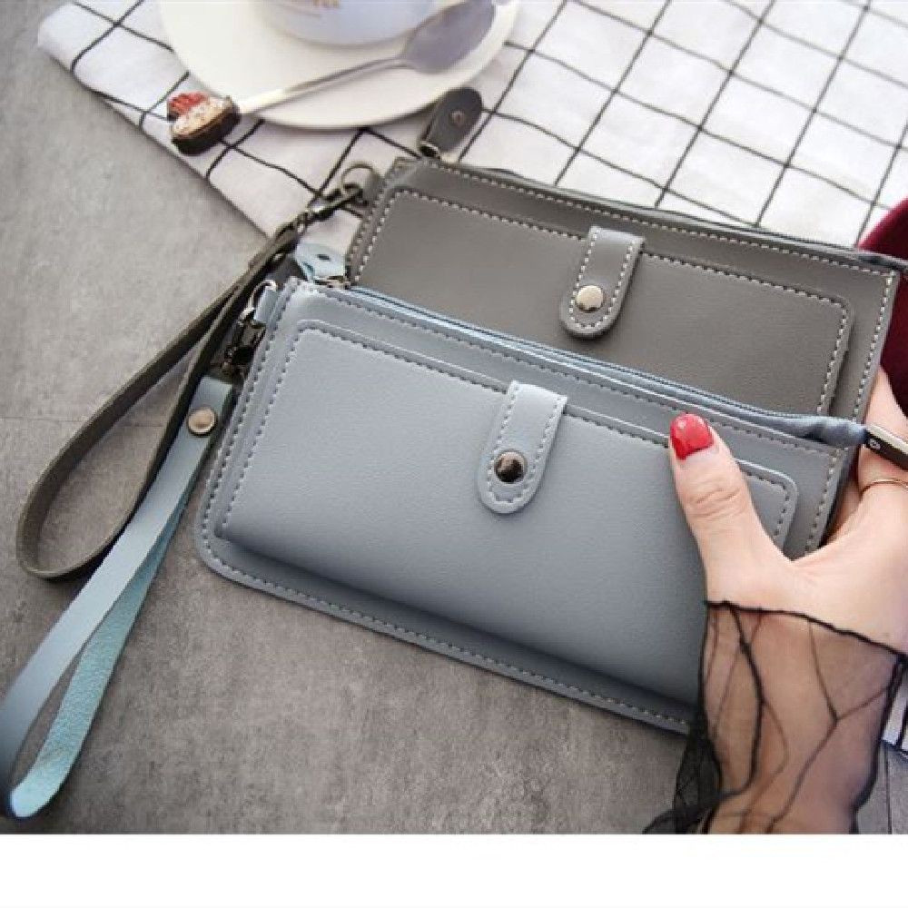 Ví tiền xu mỏng dài khoá dây kéo chất liệu pu không thấm nước