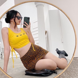 Áo croptop nữ body POSIZ áo croptop kiểu thêu bướm dây rút A140