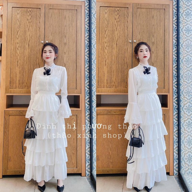 Set chân váy tầng x áo sm nơ
