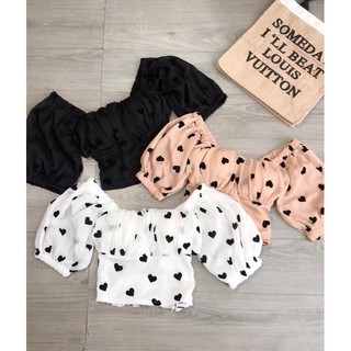 Áo mocking croptop tay phồng cúp ngực tim