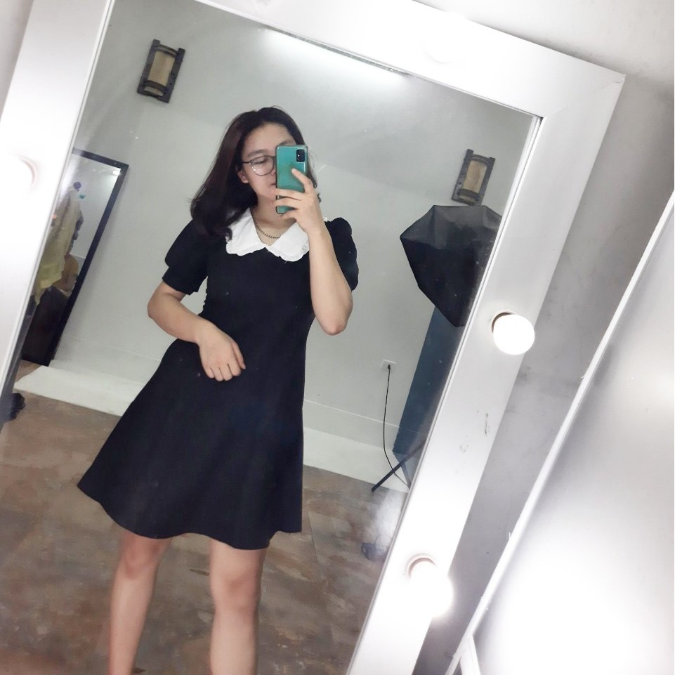 Váy Đen Dáng Ngắn Cổ Bèo Tiểu Thư Vintage Hàn Quốc | BigBuy360 - bigbuy360.vn