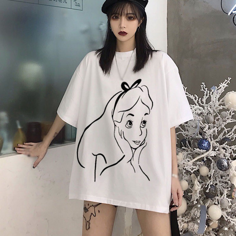 Áo Croptop Tay Ngắn Cổ Tròn Hoạ Tiết Hoạt Hình Phong Cách Hàn Quốc