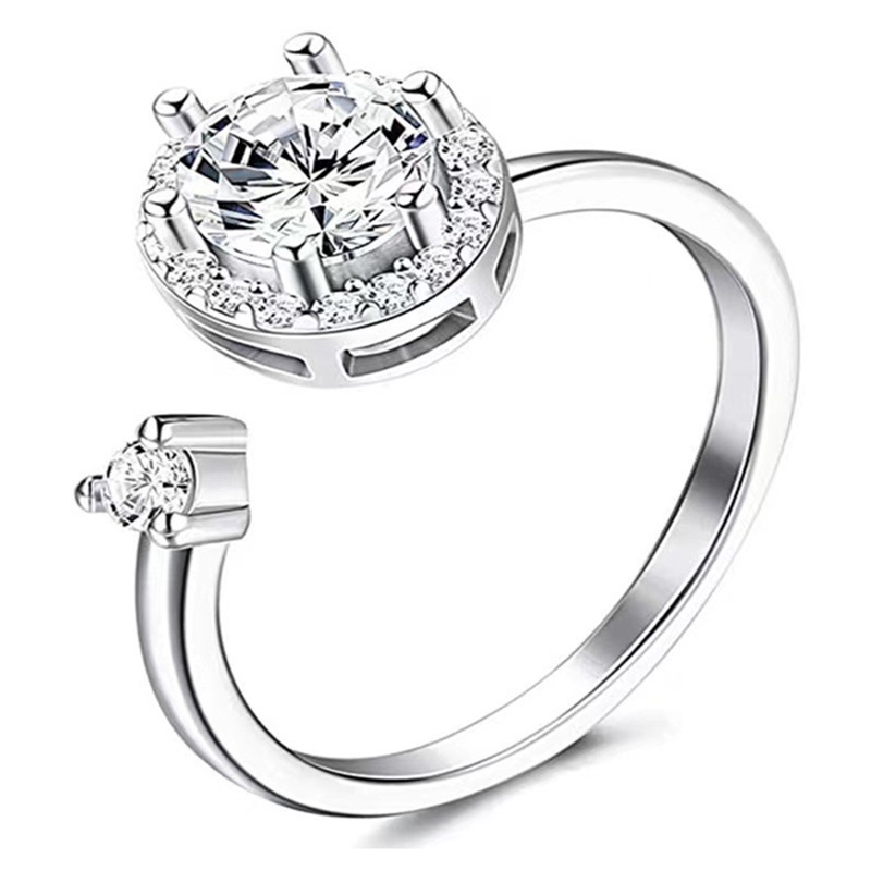 Nhẫn bạc họa tiết hoa và ong đính đá zircon có thể xoay điều chỉnh hỗ trợ giảm căng thẳng lo âu thời trang cho nữ