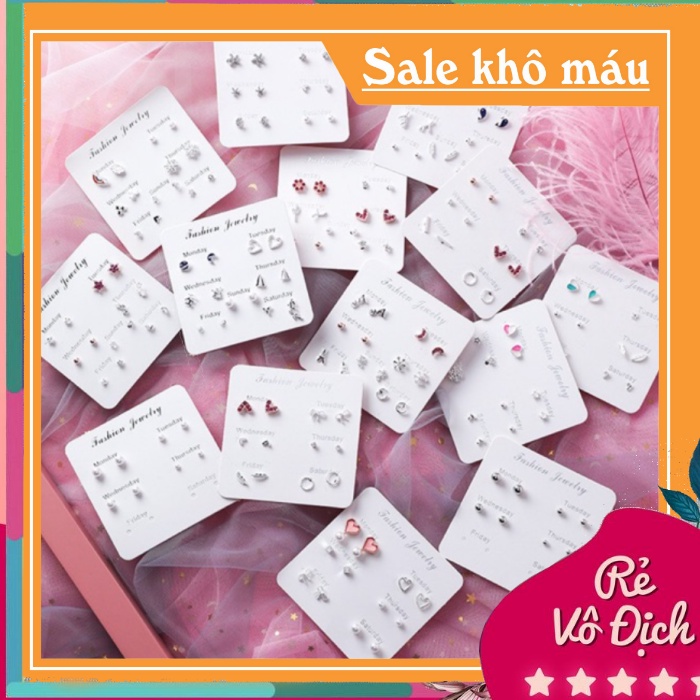 Set bông tai mạ bạc 6 đến 7 đôi phối nhiều kiểu