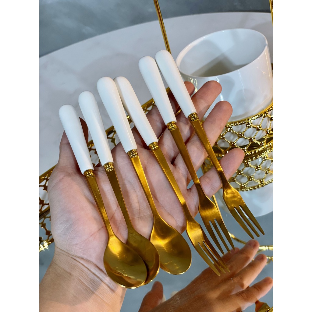 Giỏ Đựng Nĩa Mạ Vàng Kèm Hũ Đựng ⚡️ Có Nĩa Thìa Bán Kèm ⚡️