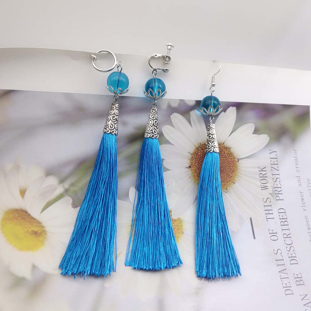 ✨Cổ Phiếu Sẵn Sàng ✨Khuyên Tai Dạng Móc Tua Rua Dài Phong Cách Anime Genshin Thời Trang