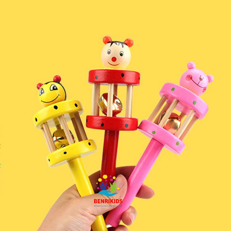 Đồ Chơi Lục Lạc Gỗ Cho Bé Tập Cầm Nắm Và Cảm Thụ Âm Thanh
