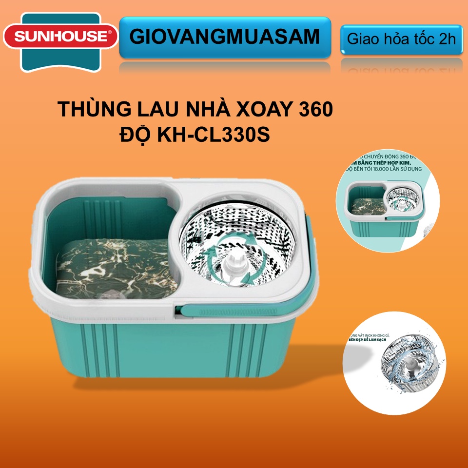 Thùng lau nhà xoay 360 độ Happytime KH-CL330S ( không kèm cây lau và bông lau)