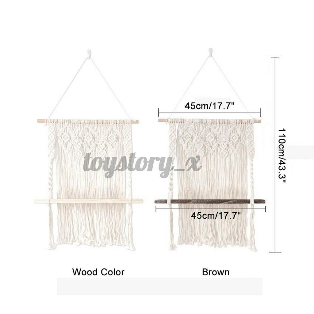 Kệ để đồ treo tường có thảm dây thừng đan kiểu macrame trang trí nhà cửa