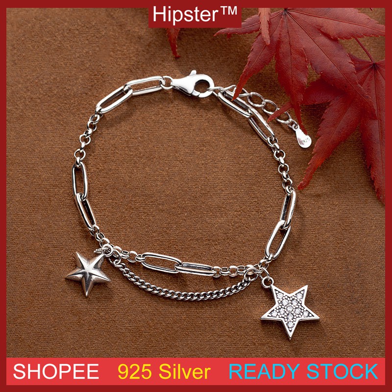 Vòng Tay Mạ Bạc 925 Hình Ngôi Sao Xinh Xắn Hợp Thời Trang