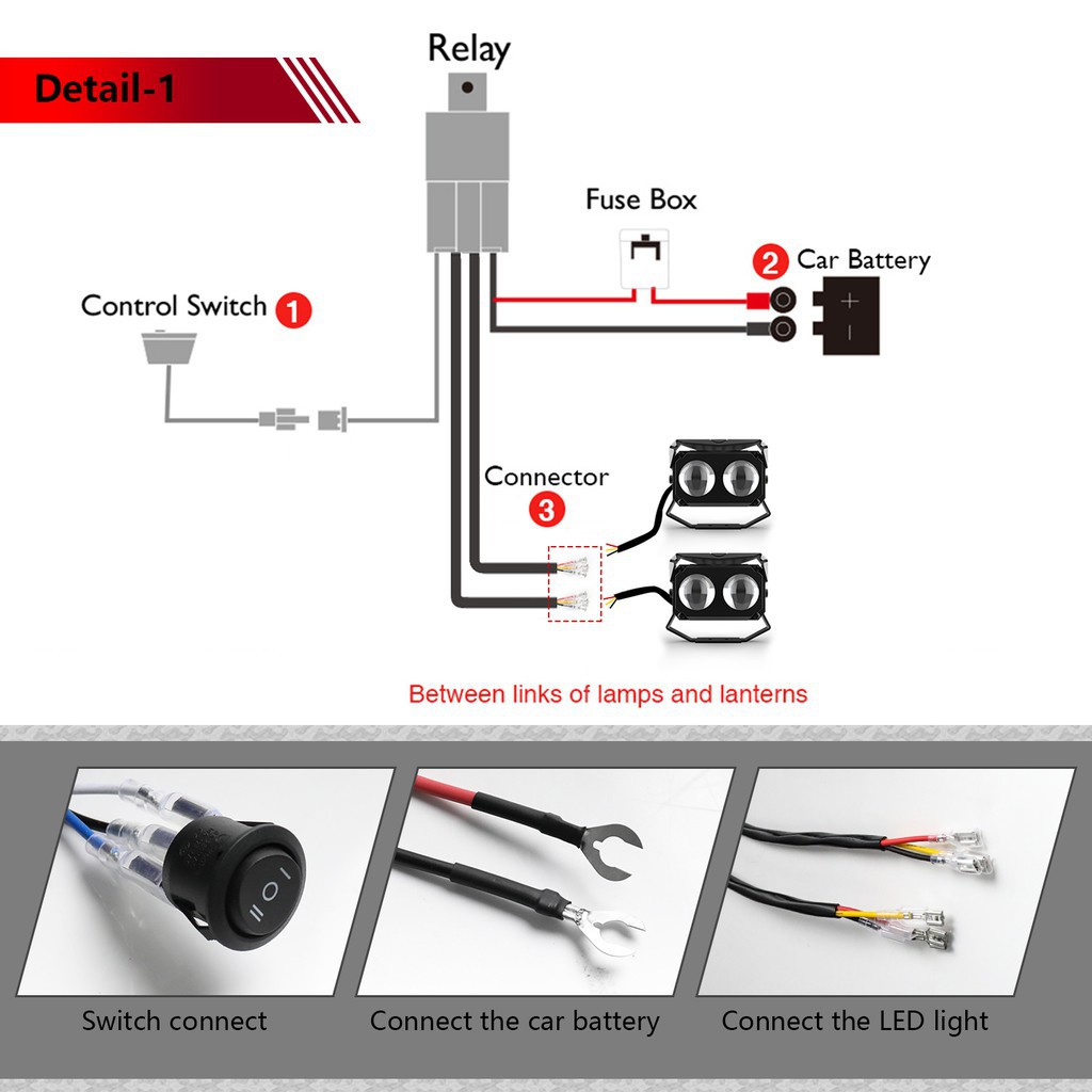 UNI-SHINE 2 Lead 3 Wire Wiring Harness Kit for Led Light Bar Waterproof On-off Switch Harness Heavy Duty Power Relay Harness Blade Fuse