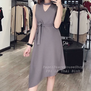 Đầm dáng suông chữ a xéo tà vòng cổ