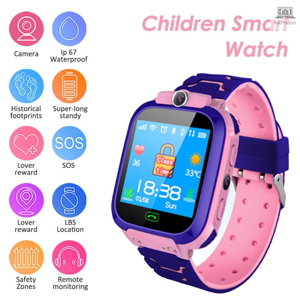 S12B Multifunctional Kids Children Smart Watch Tracker Intelligent Band Sensitive 1.44" Touch Screen Compatible for Android/ IOS Phone System Chat Call Camera Alarm Clock LBS Positioning for Present Gift
