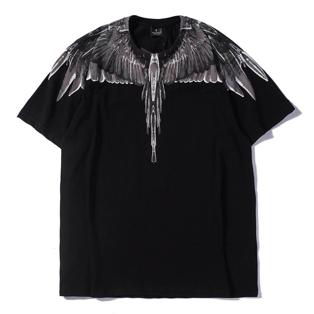 Áo Thun Tay Ngắn In Hình Cá Tính 🔥 Marcelo BURLON Áo Thun Tay Ngắn Màu Đen In Hình Đôi Cánh Phong Cách Cổ Điển Cho Cặp Đôi