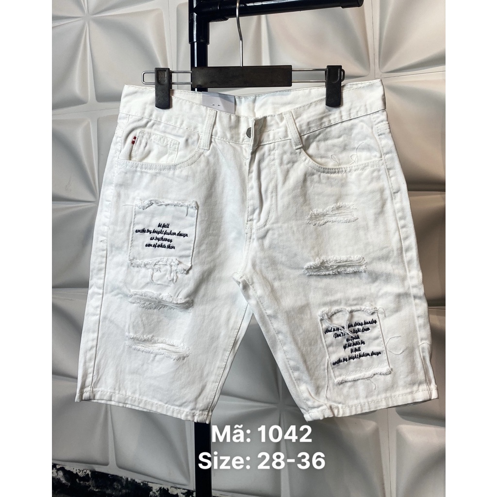 Size 36; quần đùi jean nam trắng rách mã 1042 [Tnhung]