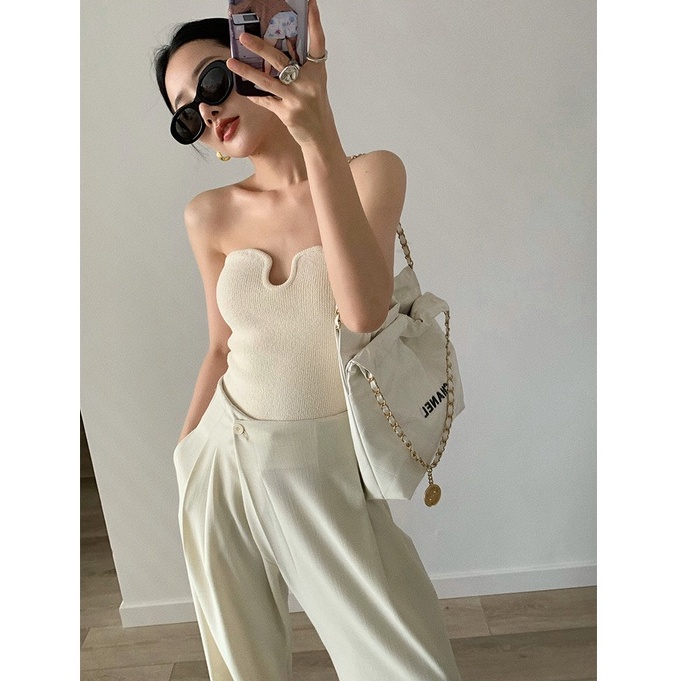 QADCOL Áo Ống Ngắn Dệt Kim Có Thể Mặc Ngoài Mùa Hè Phong Cách Mới