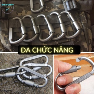 Móc khóa đa năng, khoá xoay 8cm chữ D, nhôm, phụ kiện đi phượt