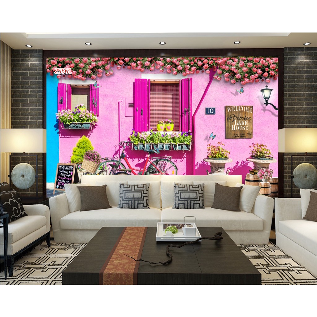 Tranh dán tường 3D trang trí nhà hàng cafe trà sữa trà chanh đẹp bền sang giá rẻ kt5