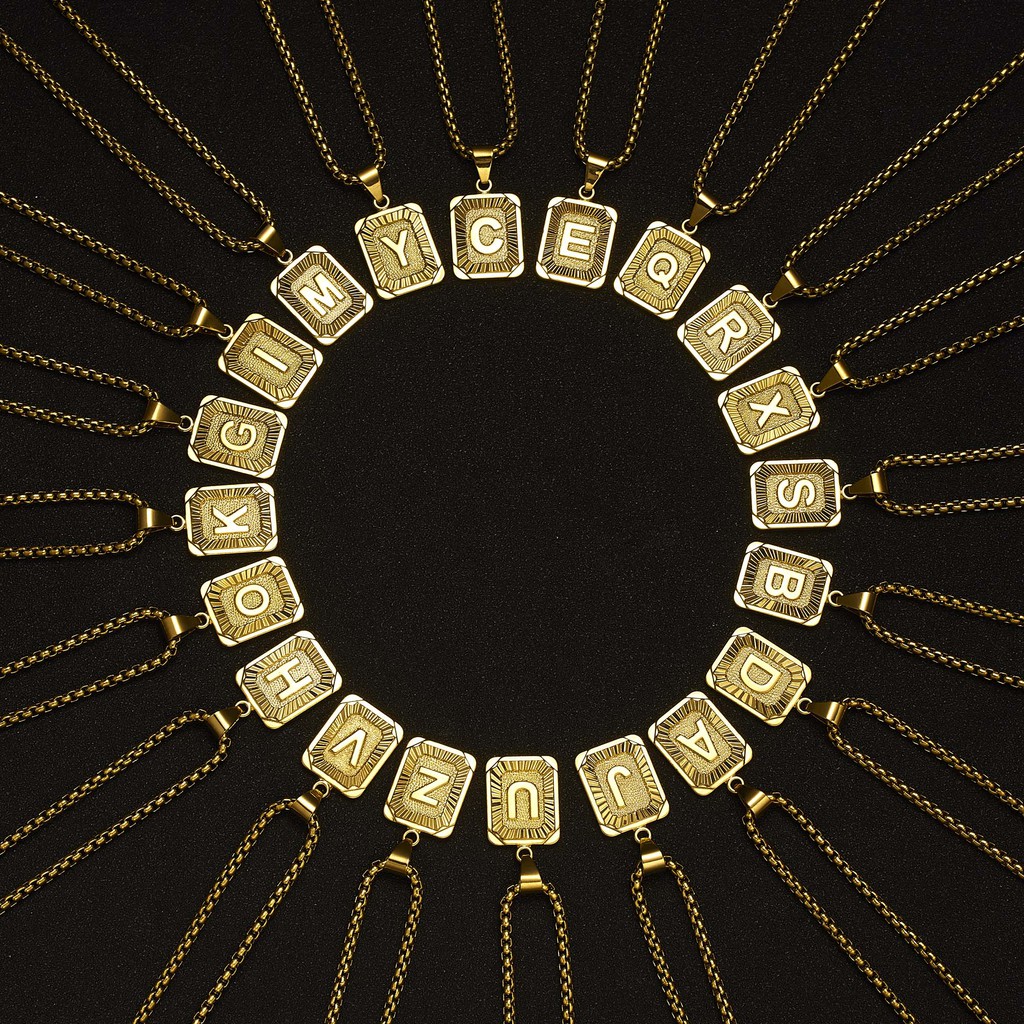 Vòng cổ RINHOO 22 inch phối mặt hình 26 chữ cái mạ thời trang cho nam và nữ