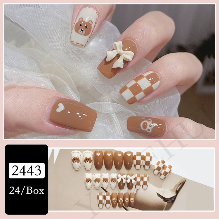 2443 YUKEHUI  bộ móng tay giả set móng giả trong suốt móng tay giả đính nơ móng tay giả dài đính đá móng giả đẹp bộ móng tay giả đính đá móng tay giả đính đá ngắn  móng giả thiết kế  set 24 móng tay giả