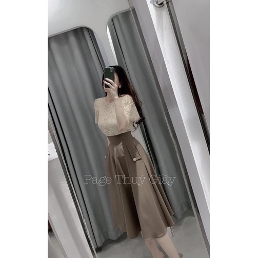 BÁN SỈ CHÂN VÁY XOÈ MIDI GEN BỤNG 2 MÀU ĐEN NÂU CHO NỮ | BigBuy360 - bigbuy360.vn