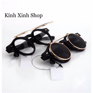 Kính Râm 2 Lớp Mở Nắp Gọng Tròn Nhỏ 2in1 Phong cách Retro