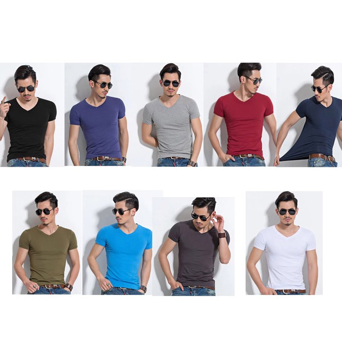 Áo phông trơn cổ tim thun co dãn 4 chiều - AP1